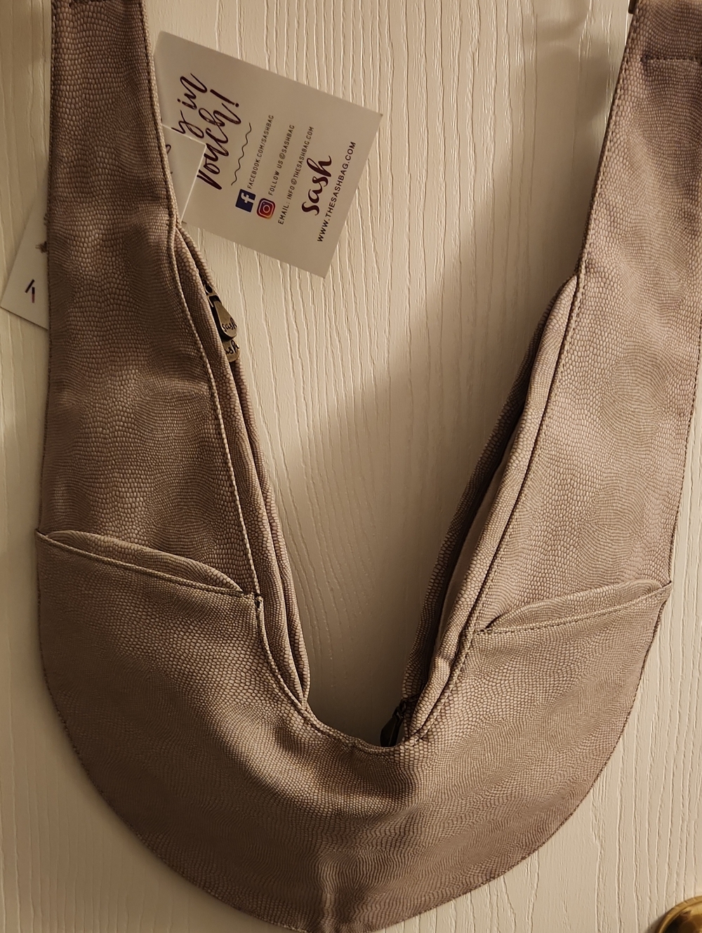 Sash Curved Crescent Shaped Large Faux Leather Crossbody Bag w/Adjustable Strap